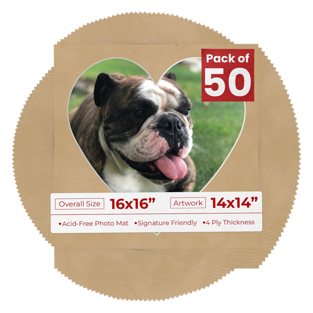 Beige Suede Mat Board for 16x16 Frames - Heart Opening for 14x14 Photos